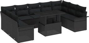 vidaXL Kerti Kanapé Szett párnával 10 pcs Fekete Poli rattan