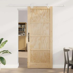 Tolóajtó Természetes és fehér 86 x 211 cm Tömör fenyő és acél