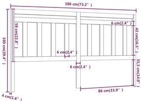 szürke tömör fenyőfa ágy fejtámla 186 x 4 x 100 cm