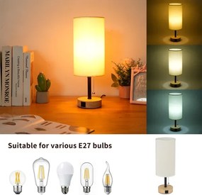 Brilagi - TABLON asztali lámpa USB-porttal 1xE27/25W/230V tölgy/fekete/krémszínű