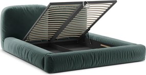 Petróleum színű kárpitozott ágyneműtartós franciaágy ágyráccsal 180x200 cm Martina – Micadoni