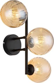 Globo 56146W Fali lámpa, fekete matt fém, borostyánszínű üveggolyók, HxSzxM: 360x280x250mm, 3x G9 LED 4W 230V izzók nélkül
