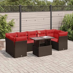 8 részes barna polyrattan akácfa kerti ülőgarnitúra párnákkal