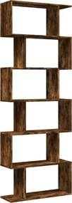 vidaXL 6 szintes füstös tölgy fa elválasztó könyvespolc 70x24x193 cm