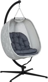 Outsunny Függőszék Állvánnyal, Összecsukható Tojásformájú Hintaágy Puhaszék Párnákkal, Hintaülőke Kültérre és Beltérre, Teraszra, Kertbe, Szürke | Aos