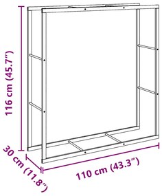 fekete acél tűzifatároló 110x30x116 cm