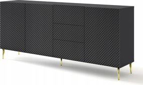 Ravenna komód C 200 3D3S fekete fényes maró gyémánt fém fekete csap