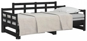 fekete tömör fenyőfa kihúzható kanapéágy 2 x (90 x 200) cm