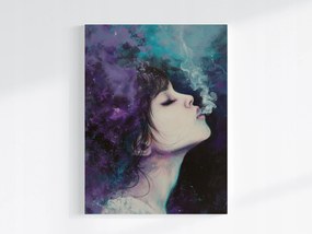 Vászonkép Canvas Portré Nő Lány Füst Lila Türkiz 75x100