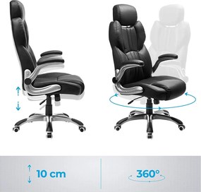 Ergonomikus forgószék, irodai szék összecsukható karokkal, fekete