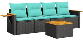 5 részes fekete polyrattan kerti ülőgarnitúra párnával