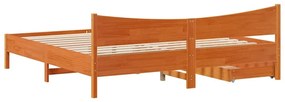 vidaXL viaszbarna tömör fenyőfa ágykeret fiókkal 180 x 200 cm
