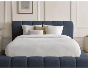 Sötétkék kárpitozott ágyneműtartós franciaágy ágyráccsal 140x190 cm Denali – Bobochic Paris