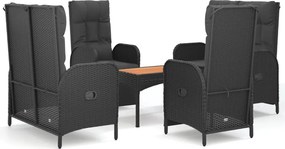 vidaXL 5 részes fekete polyrattan kerti étkezőgarnitúra párnákkal