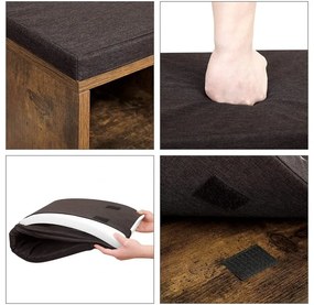 GABI cipősszekrény párnázott ülőkével, 10 rekesz, 104x30x48cm, fekete/sötét barna Jurhan