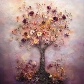 Vászonkép Canvas Dekoráció Szárított Virágok Filc Fa Boho 80x80