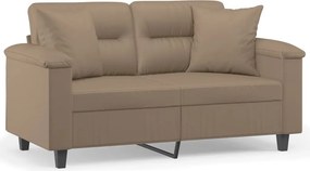 vidaXL 2 személyes cappuccino színű műbőr kanapé díszpárnákkal 120 cm