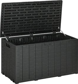 Outsunny 366L Kültéri Tárolódoboz – Műanyag, Kétfalú, Vízálló, UV-ellenálló Kerekekkel és Fogantyúkkal a Teraszhoz, 100 kg Teherbírás, 122,4x62x64,5 c