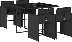 vidaXL 5 részes fekete polyrattan kerti étkezőgarnitúra párnákkal