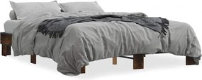 vidaXL füstös tölgy színű szerelt fa és fém ágykeret 150 x 200 cm