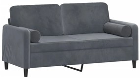 vidaXL 2 személyes sötétszürke bársony kanapé díszpárnákkal 140 cm
