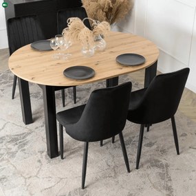 szett étkezőasztal HARRY 102-142 cm artisan tölgy/fekete és 4 szék BARI fekete