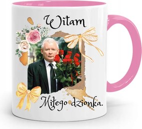 Rózsaszín Vicces Bögre Jaroslaw Kaczynski fényképes nyomattal