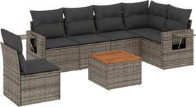 vidaXL 7 részes szürke polyrattan kerti ülőgarnitúra párnákkal