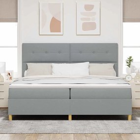 Boxrugós ágy fejtámlával Világosszürke 200 x 200 cm szövet