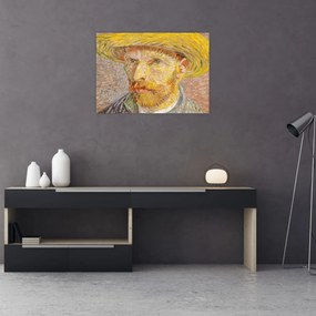 Üveg kép - Vincent van Gogh, Self-Portrait with a Straw Hat (The Potato Peeler), reprodukciók (70x50 cm)