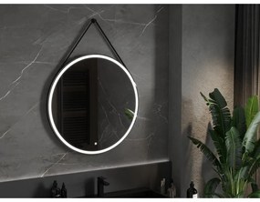Mexen Reni, LED fürdoszobai tükör háttérvilágítással 90x90 cm, 6000K, fekete keret, páramentes, 9812-090-090-611-70