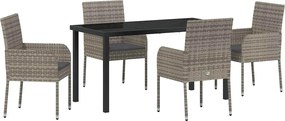 vidaXL Kert étkező szett párnával 5 pcs Szürke polirattan