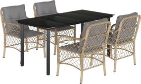 vidaXL 5 részes vegyes bézs polyrattan kerti étkezőgarnitúra párnákkal