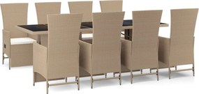 vidaXL 9 részes bézs polyrattan kerti étkezőgarnitúra párnákkal
