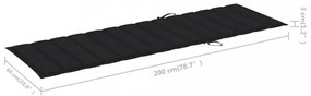 fekete oxford szövet napozóágy párna 200 x 60 x 3 cm