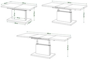 Mazzoni ASTON Fehér/Fekete - MODERN DOHÁNYZÓASZTAL NYITHATÓ/MAGASÍTHATÓ ÉTKEZŐASZTAL ÉS DOHÁNYZÓASZTAL EGYBEN