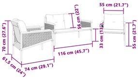 3 részes fekete acél erkélybútor-garnitúra párnával