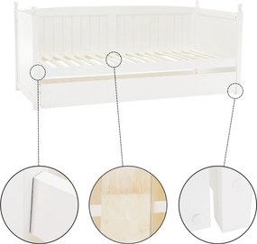 Ágy pótággyal, tűnyalábos fenyőfa, fehér, 90x200, GLAMIS