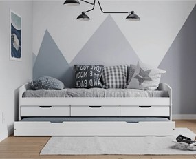 Ágy kihúzható pótággyal, fehér, tömörfa, 90x200, MARINELLA NEW