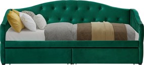 Ágy tárhellyel, 90x200, zöld Velvet szövet, ZASKA