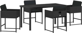 vidaXL Kert étkező szett párnával 5 pcs Fekete polirattan