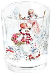 Karácsonyi hóemberes üveg mécsestartó Sporty Snowmen