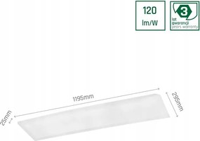 Süllyesztett led panel 120cm x 30cm semleges szín 40W 4800lm IP20 Spectrum