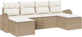 vidaXL Kanapé Szett párnával tárolóval 6 pcs Beige és Fehér polirattan