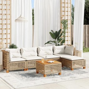 6 részes bézs polyrattan kerti ülőgarnitúra párnával
