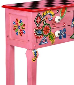 kézzel festett pink, tömör mangófa konzolasztal