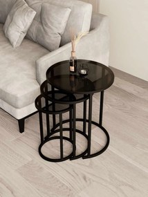 Milas üveg dohányzóasztal, fekete-füstszürke, Ø47 cm