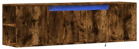 füstös tölgy színű fali TV-szekrény LED-ekkel 135x31x39,5 cm