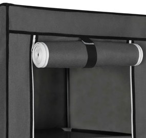 MATIS 150x175 cm tároló textilszekrény polcokkal és ruhatartó rúddal, szürke