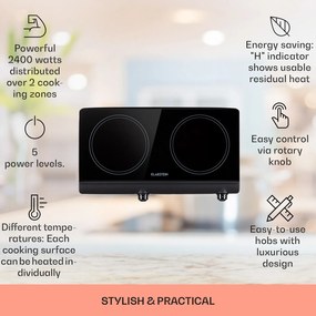 Klarstein Cookbuddy, főzőlap, 2400 W, 2 főzőlap, 5 teljesítményszint, üvegkerámia